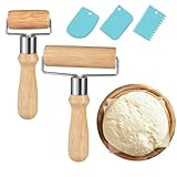 2 Stück Teigroller Holz,Kleine und Mittlere Rolling Pin,Nudelholz Klein mit 3 Stück Teigschaber,Teigausroller,Teigroller Klein,Nudelholz Holz,T-förmige Rollstab für Kuchen Pizza Backen Fondant Cookie