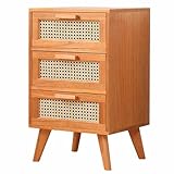 Holzfarbene Kommode, Massivholz-Aufbewahrungsschrank mit Rattan, Schlafzimmer-Eckkommode in Aufbewahrungslösung für Ihr Zuhause