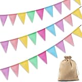 Dusor Wimpelkette Outdoor, 3 Stück Wimpelkette Kinderzimmer + Jutesäckchen Wetterfest, Matschküche Spielturm Zubehör, Happy Birthday Girlande Geburtstag, für Party Deko, Einschulung Deko