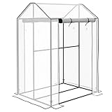 Outsunny PE-Gartengewächshaus, Balkongewächshaus, verstärkte Plane 135 g/m², Gestell aus Stahl, 2 aufrollbare Reißverschlusstüren, für Gemüse, Pflanzen, Blumen, drinnen und draußen, 100 x 80 x 150 cm