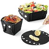 Camping Faltbare Schüssel, 3-in-1 Silikon Faltschüssel Campingschüssel Platte Teller, Tragbare Frischhaltedosen Salatschüssel für Outdoor Camping Picknick Wandern, Aufbewahrungsboxen, Schwarz