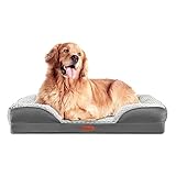 Sonive Ergonomisches Hundesofa, Wasserdichtes Orthopädisches Hundebett mit eierförmiger Kistenschaum, waschbares abnehmbares Bezug und rutschfeste Unterseite, für große Hunde/Katzen, Grau 106x81x17cm