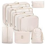 MURISE 8 Teilige Packing Cubes, Kleidertaschen, Koffer Organizer für Urlaub und Reisen, Packwürfel Set Reise Würfel, Ordnungssystem für Koffer - Beige