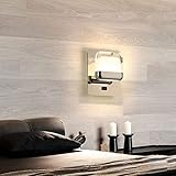 Quadratische LED-Wandleuchte, Chrom, Nachttischlampe mit USB-Anschluss und Schalter, Moderne Edelstahlleuchte, 10 W, rechteckige Innenleuchten für Schlafzimmer, Flur