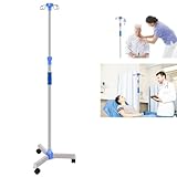 Infusionsständer,4 Haken,3 Rollen Tragbarer Rollender Infusionsständer,Höhenverstellbarer Stabiler Infusionsständer aus Edelstahl,IV-Taschenhalter für Krankenhaus Häusliche Pflege