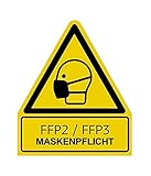 Aufkleber FFP2 / FFP3 MASKENPFLICHT Warnschild Folie ähnl. ISO 7010 | 210x245mm | signalgelb Made in Germany