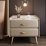 Moderner Luxus-Nachttisch mit Kunstleder-Finish, Marmorplatte und 2 Schubladen, Aufbewahrungsschrank für Schlafzimmer, minimalistischer Nachttisch, 40,6 x 40,6 x 50,8 cm, Khaki