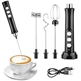 NVIYAM Milchaufschäumer Stab, Milchaufschäumer Elektrisch mit Drei Quirl, USB Milchaufschäumer Wiederaufladbar, Hand Held Milk Frother, für Matcha Latte, Kaffee, Sahne, Eier, Cappuccino