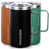 FRADABOX® Premium Edelstahl Thermobecher „Neri“ 600ml, Spülmaschinenfest, Kaffeebecher to go, Thermotasse doppelwandig vakuumisoliert, Travel Mug Isolierbecher BPA-Frei, Schiebedeckel-Cup (Schwarz)