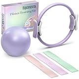 EgoNova Pilates Ring Set: 35cm Magic Circle mit doppelten gepolsterten Griffen, Pilates Mini Ball und Resistance Bands (15, 25, 35 lbs) für Stärke, Flexibilität, Stabilität und Körperstraffung