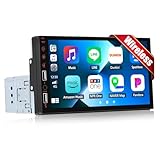 CAMECHO Wireless Carplay 7 Zoll Bluetooth Radio 1Din HD Touch Bildschirm Display Autoradio mit Android Auto Mirror Link FM Lenkradsteuerung AUX 2USB Unterstützung Rückfahrkamera +Mikrofon
