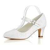 Emily Bridal Seide Hochzeit Schuhe Vintage Round Toe Mary Jane Brautschuhe Elfenbein Hochzeit Gast Schuhe (EU38, Elfenbein)