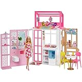 Barbie-Puppenhaus (70,6 x 51,4 cm) mit 4 Spielbereichen, komplett eingerichtet Accessoires & Möbeln, 360° drehbar, klappbar, Puppe, Geschenk für Kinder ab 3 Jahren, HHY40
