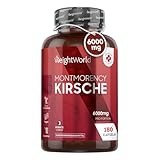 Montmorency Sauerkirschen Kapseln 6000mg - 180 Stück - 120mg Sauerkirsch Extrakt 50:1 pro Portion - Veganer & Vegetarier - 3 Monate Vorrat - Laborgeprüft in Deutschland - Kirschextrakt - WeightWorld