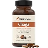 SHROOMY Chaga (Inonotus obliquus) Kapseln – 120 Stück – Fruchtkörper-Extrakt – 20% Beta-Glucane – Vegan – Glasflasche