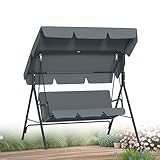 XMTECH Hollywoodschaukel 3-Sitzer mit verstellbarem Sonnendach & Kissen – Gartenschaukel mit stabilem Stahlrahmen, 200 kg belastbar – Schaukelbank für Garten, Terrasse & Balkon, 175 cm – Anthrazit