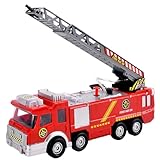 Feuerwehrauto-Spielzeug, Lichter und Geräusche Spielzeugfahrzeuge mit einziehbarer Leiter und Wasserspray, universeller Fahrer mit batteriebetriebenem Kleinkindjungenspielzeug für Kleinkinder 3+