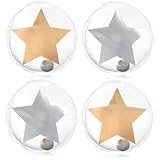 com-four® 4X Taschenwärmer wiederverwendbar - Handwärmer mit Stern Motiv - Wärmepad für kalte Tage und für unterwegs - Wärmeknickkissen (4 Stück - Stern - Silber-/goldfarben)