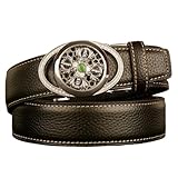 Zeyeo Ratschengürtel Mit Geschnitzter Hohlblume Und Automatischer Ovaler Schnalle, Ledergurt, Vollständig Verstellbar Für Jede Taille(Silver,125cm/49)