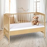 Schardt - Baby Beistellbett Micky mit Rollen - Natur lackiert - 60x120cm - aus massivem Buchenholz - Stufenlos Höhenverstellbar - inkl. Umbauseiten und Sicherheitsgurt