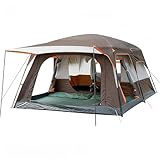 KinZon Campingzelt für 10 Personen, wasserdicht, großes Familienzelt mit 2 Schlafzimmern, 6 großen Netzfenstern, für Picknick, Camping (Braun, 6-8 Personen (380 x 260 x 200 cm))