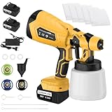 Akku Farbsprühsystem mit 2X 5500mAh Batterie, ASUNCELL Elektro Lackierpistole 1000ml Großer Behälter Farbsprühgerät Streichen von Wänden, Decken, Möbel, Gartenzaun (Gelb)