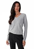 Style & Republic V-Neck Kaschmir Pullover-Damen elegant aus 100% Cashmere - Dein kuscheliger Premium Strickpullover für stilvolle Herbst- & Winter-Momente - Light Grey Melange M