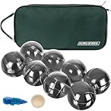 KRUZZEL Boule Spielset mit 8 Metallkugeln + Holzkugel & Maßband im Transportkoffer – Outdoor Petanque Set für Garten, Park, Camping