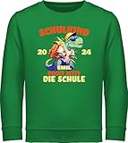 Sweater Kinder Sweatshirt Jungen Mädchen Pullover - Junge - Schulkind 2024 T-Rex | Ich Rock jetzt die Schule mit Namen | Schulanfang Geschenk Einschulung | Schulkind - 128 (7/8 Jahre) - Grün