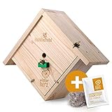 wildtier herz I Hummelhotel zum Aufhängen - inkl. Hummel Lockstoff + Nistmaterial, Nisthilfe für Hummeln aus wetterfestem Massiv-Holz, Hummelhaus, Insektenhotel für den Garten