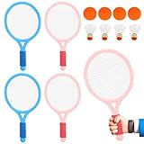 4 Stück Kinder Tennisschläger, Tennisschläger Geschenkset, Kinder Federballset mit 4 Badmintons und 4 TennisbäLle, Tennisschläger-Set für Outdoor Indoor Sport Jungen Mädchen