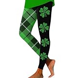 Generisch 2025 - Leggings mit St. Patrick's Day-Aufdruck für Damen, hohe, Dehnbare Freizeithose, Bequeme Bootcut-Hose mit schmaler Passform Glanzleggings Damen (Black, XXL)