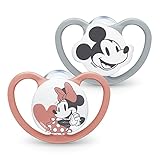 NUK Space Schnuller | 18-36 Monate | Schnuller mit extra großen Lüftungsöffnungen | BPA-freies Silikon | Disney Mickey und Minnie Maus, grau/rosa | 2 Einheiten