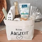 Wellness Geschenkset Frauen mit Aroma Duschbad | Kleine Auszeit im Canvas Baumwoll-Korb als Geschenk Freundin | Entspannung Geschenk | Geschenke Freundin | Geburtstagsgeschenk Frauen