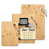 Moritz & Moritz Frühstücksbrettchen Bambus - 3er Schneidebrett Holz Set, natürlich antibakteriell, robust & messerschonend - Vielseitig als Holzbrett Küche, Brotzeitbrett, Servierbrett & cutting board