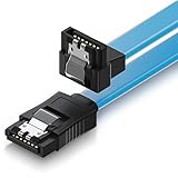 deleyCON 50cm SATA III Kabel S-ATA 3 Datenkabel Verbindungskabel Anschlusskabel für HDD SSD mit Metall-Clip - 6 GBit/s - 1x Gerade 1x 90° L-Type Stecker - Blau