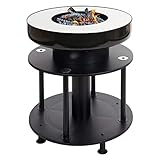 Mendler Feuerschale mit Grill HWC-K95, Feuerstelle Grill BBQ, Grillplatte Ablagefläche, Stahl Edelstahl Emaille Ø 56cm schwarz