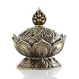 Mini Räuchergefäß Lotus Bronze Zink-Legierung, Räucher-Schale mit Deckel, Räucher-Gefäß für Kohle, auch für Räucher-Stäbchen oder Räucher-Kegel, für Heim und Büro Dekoration, S (Bronze)
