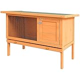 PawHut Hasenstall Winterfest Kaninchenstall aus Holz 90 x 45 x 65 cm wetterfest Kaninchenkäfig mit Tür, Metallgitter, Hasenkäfig für Kaninchen, Meerschweinchen Outdoor Natur