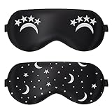Fuyamp 2 Stücke Schlafmaske Licht Blockierende Nachtmaske Baumwolle Augenmaske für Herren Frauen Kinder Weiche Verstellbaren Bändern Augenbinde Schwarze Augenabdeckungen(Baumwolle Mond)