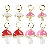 Magibeads Pilz-Anhänger aus echtem 18 Karat vergoldetem Messing, Pilzform, mit Sprungring, für Armbänder, Halsketten, Ohrringe, Schlüsselanhänger, Bastelarbeiten, 8 Stück, Emaille, Kein Edelstein