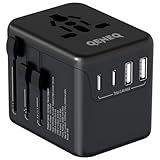 All in 1 Reiseadapter Weltweit, Universal Reisestecker Adapter Weltweit mit 2 USB A und 2 USB C, Internationaler Steckdosenadapter für England Japan Thailand Australien, Travel Adapter（Schwarz）