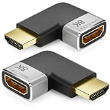 deleyCON 2 Stück HDMI Adapter Kupplung Verbinder 8K@60Hz / 4K@120Hz UHD Aluminium HDMI 2.1 ARC HDR10+ Dolby Vision VRR ALLM 48Gbps Rechts/Links Gewinkelt Grau Schwarz