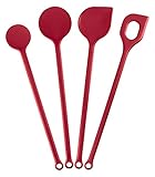 Kigima 4-teiliges Kochlöffel-Set in Rot - Hochwertige Küchenutensilien aus hitzebeständigem Kunststoff - Ideal für Ihre Küche