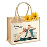 LIEBTASTISCH Personalisierte Jutetasche mit Foto & Text – Nachhaltige Tasche aus Jute & Baumwolle – Individueller Shopper mit Bild – Jutebeutel - selbst gestalten (M (30x30x19 cm))