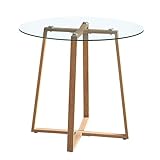 FURNITABLE Esstisch Glas Runder Küchentisch Skandinavisch Couchtisch Klein Tisch Metallbeine Eichenfinish Gummi Untersetzer, HxD: 75 x 80 cm