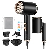 Luckice Föhn AC Motor 2400W Klappbar Ionen Haartrockner,Profi Fön Reisefön mit Heiß-/Kalttaste, 3 Heiz, Schnelltrocknen Hair Dryer,Salon Haarföhn mit Diffusor & Aufbewahrungstasche (Schwarz)