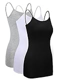 SATINIOR 3 Stück Unterhemden Damen Spaghettiträger Damen Basic Top Layering Lange Tanks Verstellbarer Spaghetti Strap Cami Camisole Tank Top (Set von Farben 1, XL Größe)