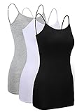 Satinior 3 Stück Unterhemden Damen Spaghettiträger Damen Basic Top Layering Lange Tanks Verstellbarer Spaghetti Strap Cami Camisole Tank Top (Set von Farben 1, M Größe)