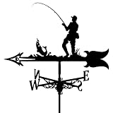 JESSAH Wetterfahne, Angler-Wetterfahne, Bauernhof, Retro- und Outdoor-Ornamente, Wind-Richtungsanzeige, Edelstahl, Angler-Form, einfach zu montieren